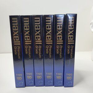 Lot of 6 Maxell Blank Video Cassette 6‎ Hours Premium Grade VHS T-120 VCR
